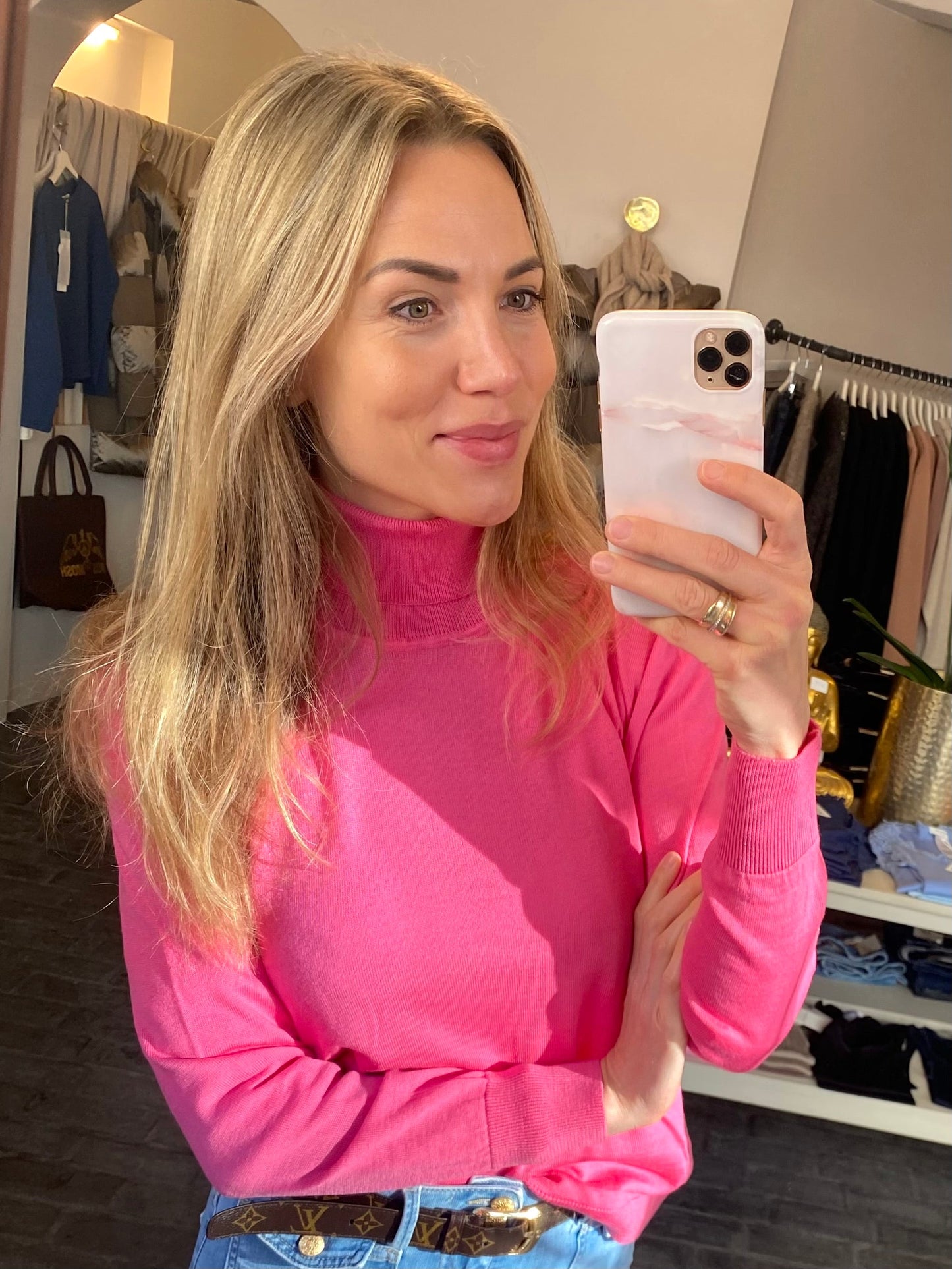 SibinLinnebjerg Højhalset Bluse | Denver | 100% Merino Wool | Pink