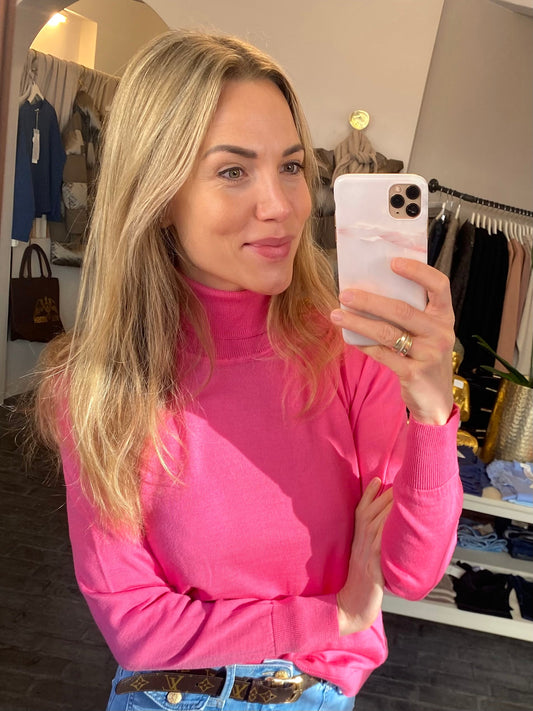 SibinLinnebjerg Højhalset Bluse | Denver | 100% Merino Wool | Pink