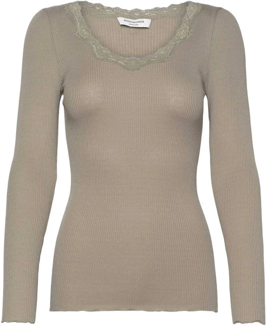 Rosemunde Trøje | RWBabette LS U-neck Lace T-shirt | Laurel Oak